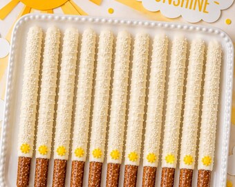 12 Ray of Sunshine Pretzel Rods | Sunshine Baby Shower Pretzels | You Are My Sunshine Party Favors | Chocolate Covered Pretzels