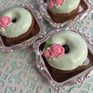 12 Mint Green Mini Donuts Pink Roses Pearl Doughnuts Sweets Table Candy Buffet Tea Party Favors