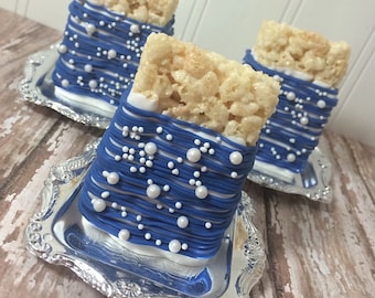 12 Royal Blue Pearl Bubble Birthday Party Rice Crispy Krispie Treats Party Favors Sweets Table Candy Buffet Nautical Under the Sea