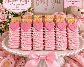 Baby Girl Chocolate Covered Vanilla Wafers, Baby Shower Treats, Pink Baby Shower Favors, Girl Baby Shower Dessert, 12 Wafers