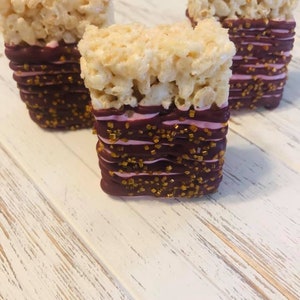 12 Pink Maroon GOld Birthday Party Rice Crispy Krispie Treats Party Favors Sweets Table Candy Buffet Wedding Baby Bridal Shower