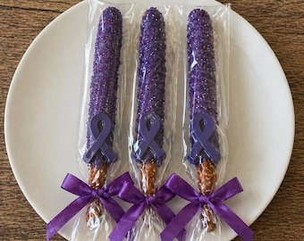 12 Purple Awareness Ribbon Pretzel Rods, Domestic Violence Pancreatic Cancer Alzheimer’s Awareness Favors, Fundraiser Party Treats