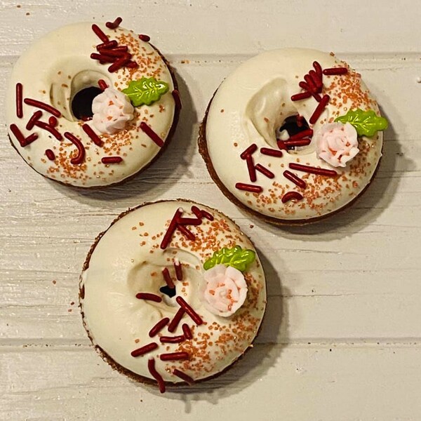 12 Pink Maroon Wine White Rose Mini Donuts Doughnuts Wedding Baby Bridal Christmas Sweets Table Birthday Favors Treats Gender Reveal Shower