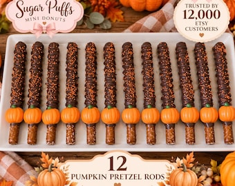 12 Little Pumpkin Pretzel Rods, Baby Shower Treats, First Birthday Dessert Table, Orange Pumpkin Party Favors
