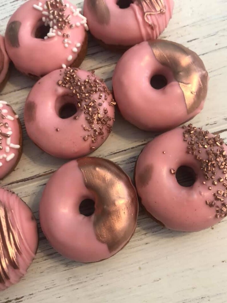 12 Pink Rose Gold White Mini Donuts Doughnuts Wedding Baby Etsy