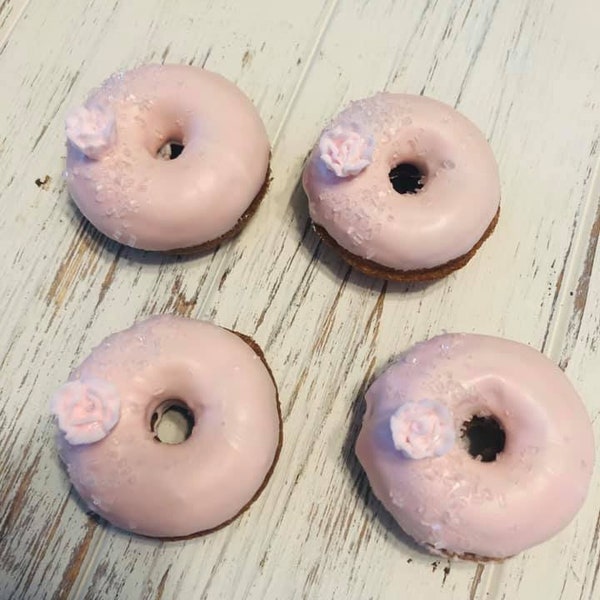 12 Blush Pink Rose Mini Donuts Doughnuts Wedding Baby Bridal Christmas New Years Sweets Table Candy Buffet Birthday Favors Treats