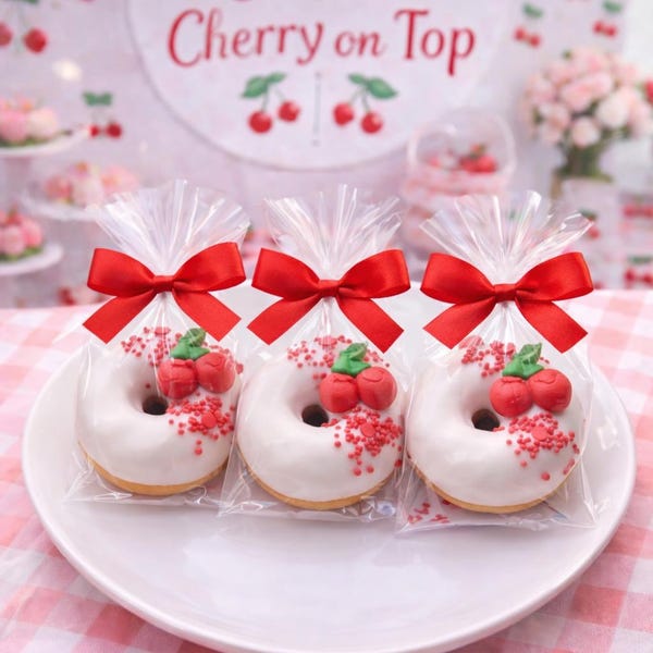 Cherry Baby Shower Mini Donuts 12 Count, She’s the Cherry on Top Party Favors, Cherry Themed Baby Shower Dessert, Girl Baby Shower Treats