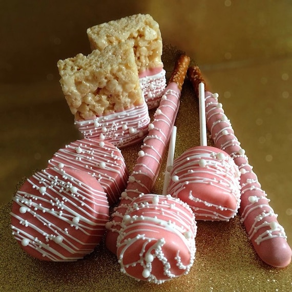 Blush Pink and White Birthday Wedding Bridal Baby Shower Favors Chocolate  Covered Oreos Rice Crispy Treats Marshmallows Pretzels Sweet Table