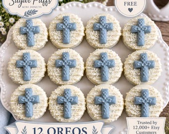 12 Gluten Free Chocolate Covered Oreos, Blue Cross Baptism Favors, First Communion Treats, Religious Baby Shower Party Favors