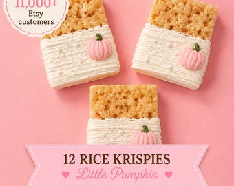 12 Little Pumpkin Rice Krispies, Baby Shower Treats, First Birthday Dessert Table, Pink Pumpkin Party Favors