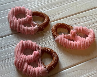 12 Pink Sugar Covered Twist Pretzels Birthday Party Baby Shower Bridal Sweets Table Wedding Anniversary Corporate Event