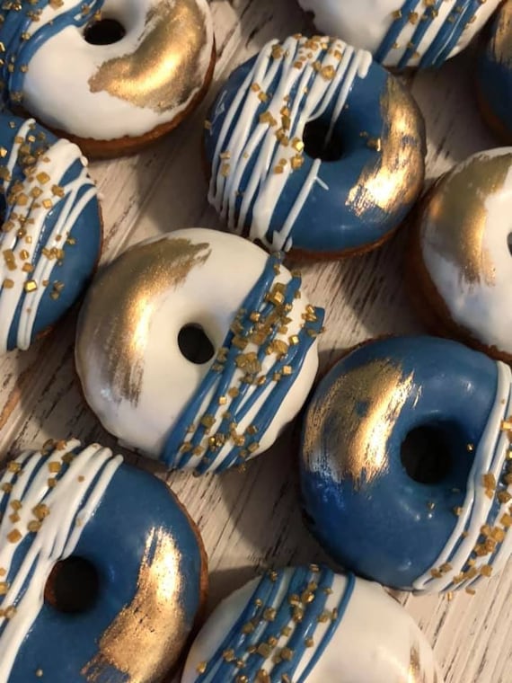 12 Blue Gold White Mini Donuts Doughnuts Wedding Baby Bridal Christmas New Years Sweets Table Candy Buffet Birthday Favors Treats Etsy Canada