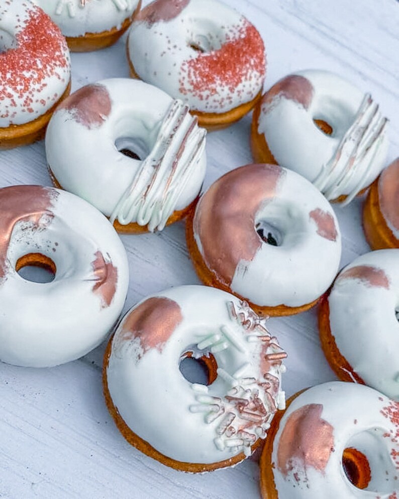 12 Rose Gold White Mini Donuts Doughnuts Wedding Baby Bridal Etsy