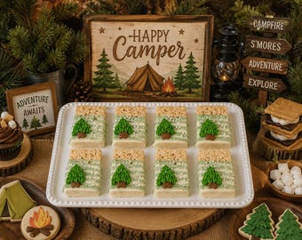 12 Pine Tree Rice Krispie Treats, Camping Birthday Party Favors, Woodland Baby Shower Treats, Happy Camper Dessert Table Sweets