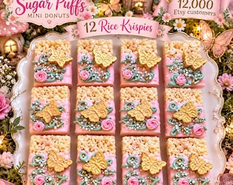 12 Fairy First Birthday Rice Krispy Treats , Fairy Garden Baby Shower Treats, Little Fairy Party Favors, Enchanted Forest Baby Shower Sweets