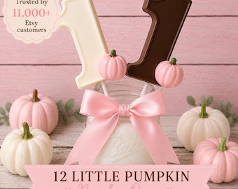 12 Little Pumpkin Number One Chocolate Lollipops, First Birthday Party Favors, Pink Pumpkin Birthday Treats, Fall Birthday