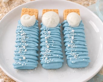 12 Beach Shell Chocolate Covered Wafer Cookies, Coastal Bridal Shower Favors, Beach Theme Dessert, Ocean Baby Shower, Summer Party Treats
