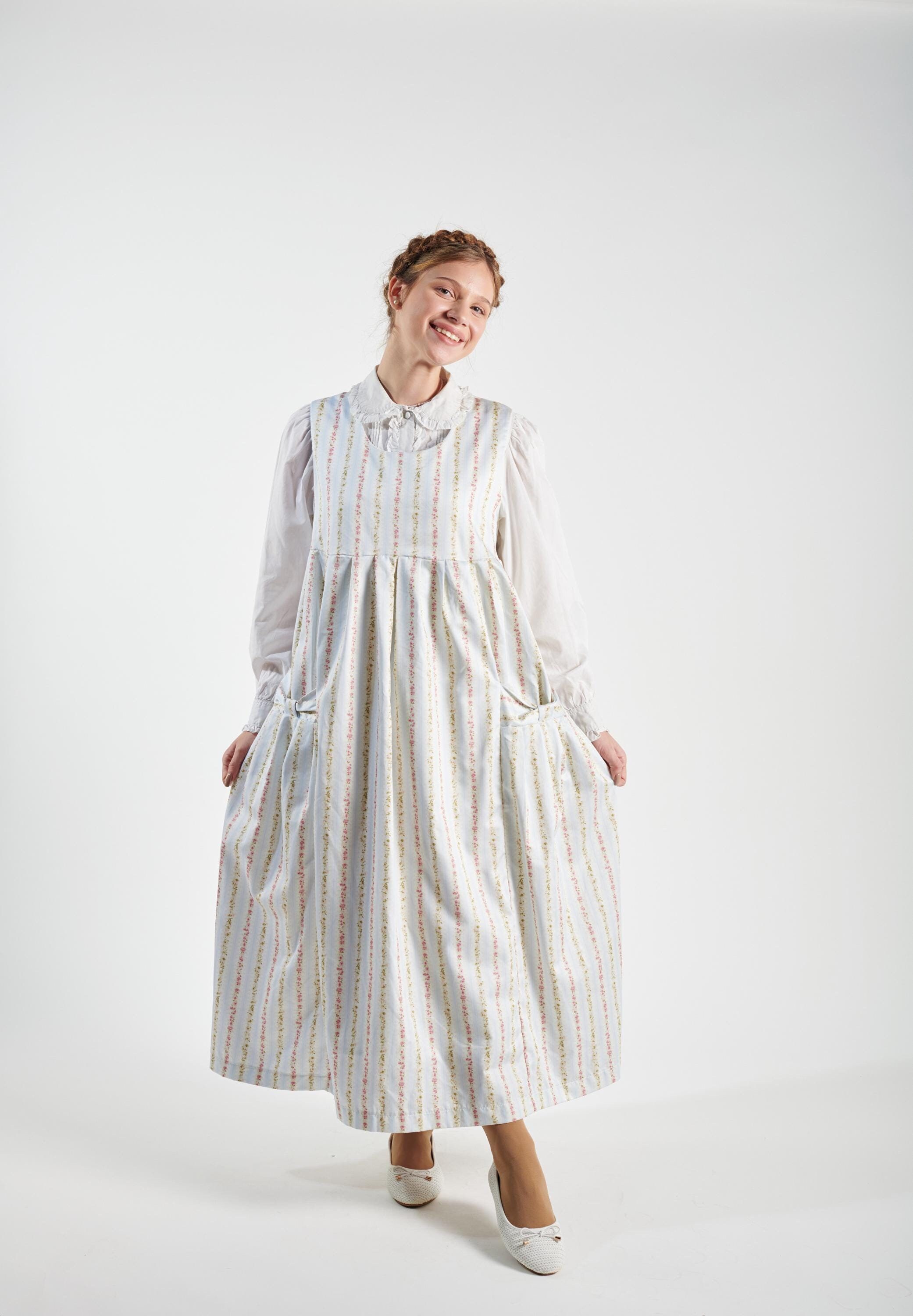 Boutique Vintage Style Floral Light Blue Stripesjumper, Unique Fabric Desighn | Yerushalayma