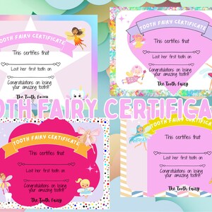 Girl Tooth Fairy Certificate Digital Download