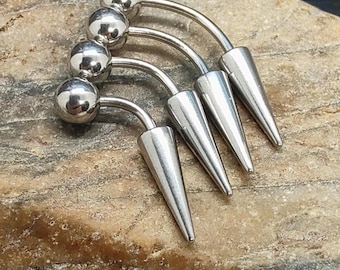 16g Curved barbell, spiked barbell, angel bites, angel fangs, snake bites, brow piercing, vertical labret piercing, banana barbell