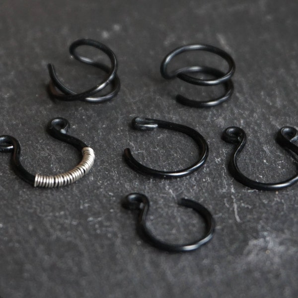 Black Set of Fake Body Jewellery Fake Septum Fake Nose Ring Fake Double Nose Ring Fake Tragus Fake lip ring faux body jewellery Christmas