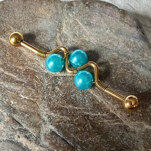14g 38mm Industrial Barbell Jewellery, Industrial barbell piercing, scaffold piercing,  gold barbell, wavy industrial barbell,