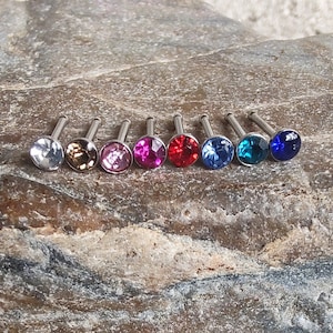 20g nose stud, coloured gemstone nose stud, nose bone, gemstone nose piercing, crystal nose stud, blue nose stud, pink nose stud, no