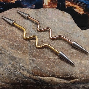Pair of 14g Spike Industrial Barbell, Industrial piercing, scaffold piercing, industrial barbell, 38mm industrial barbell, wavy barbell