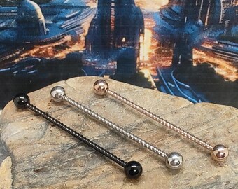 14g 38mm Industrial Barbell, Industrial Piercing, Black Barbell, Rose Gold Barbell, Scaffold Piercing, Goth Jewellery, Punk Jewellery, Alt