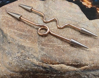 14g 38 mm Spike Industrial Barbell, Industriell piercing, scaffold piercing, spike barbell, lång spike barbell, roséguld industriell stång