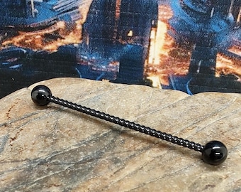 14g 38mm Black Twisted Industrial Barbell Body Jewellery, Scaffold Piercing,