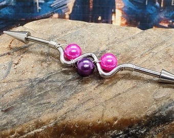 Gioielli con bilanciere industriale da 14g e 38 mm, piercing con bilanciere industriale, bilanciere in argento, gioielli per orecchie di tendenza, gioielli rosa, bilanciere con perle