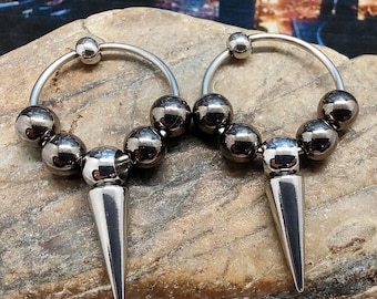 Pair of 16g 19mm captive bead earrings, spike barbell ring, captive bead ring, captive ring barbell, 16g barbell ring, spike earrings,