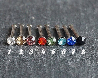 Kleine kristallen neus stud, discrete neus stud, neus piercing, 20g, neus sieraden, neus stud. gekleurde edelsteen neus stud, neus bot