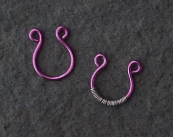 Bright Pink Fake Septum Jewellery, Fake Septum, wire-wrapped septum, Fake body jewellery, fake septum ring, fake piercing,