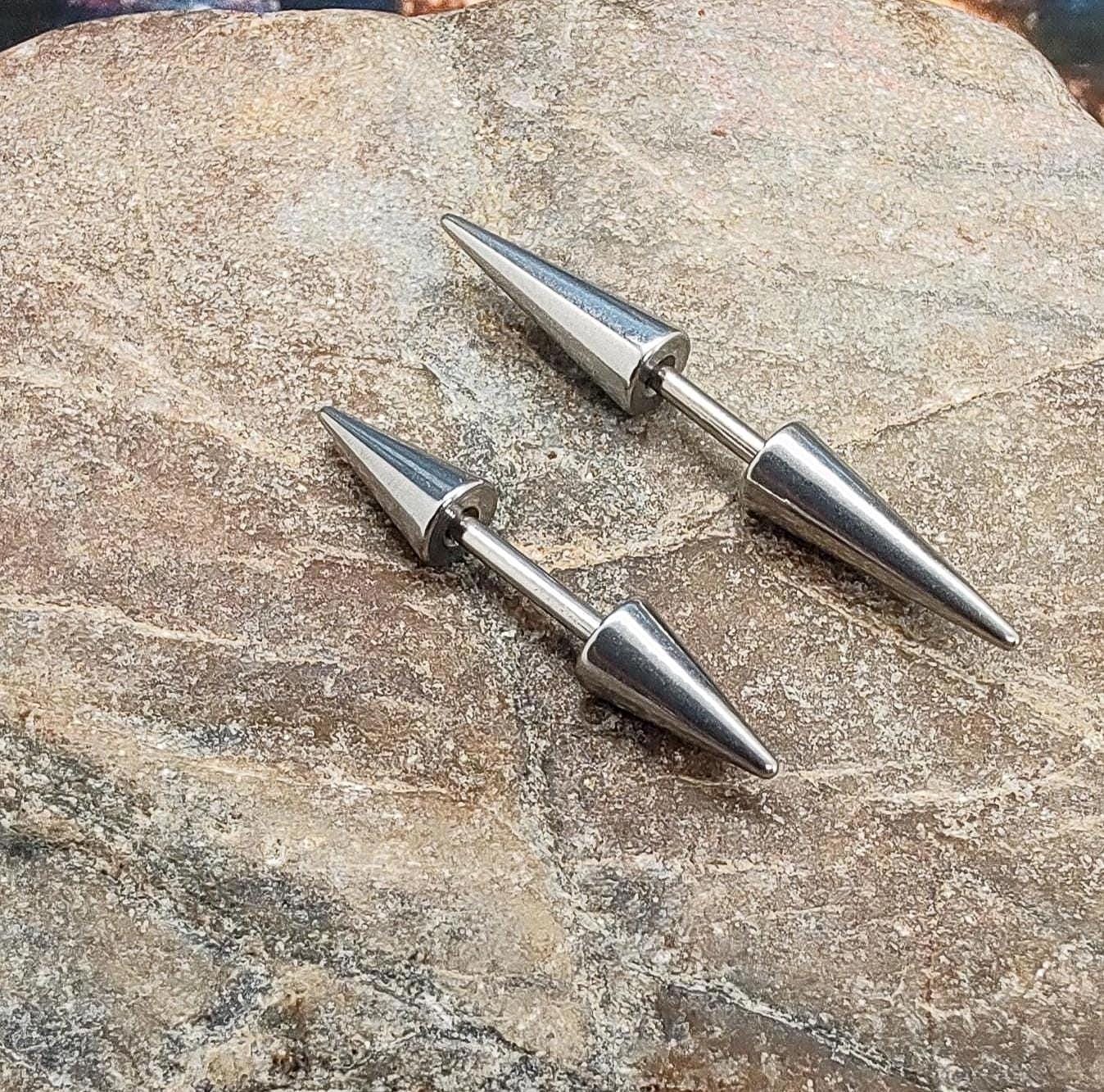 16g Spiked Bridge Barbell, Large Spiked Barbell, Straight Barbell, Long ...