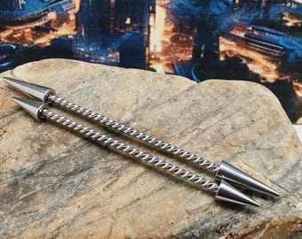 14g Spike Industrial Barbell, Industriell piercing, scaffold piercing, lång piercingstång, piercingsmycken, industriell stång, 38 mm