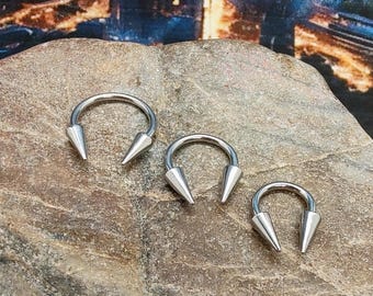 16g Long Spike Horseshoe Barbell, Spiked Septum Ring, Circular Barbell, Goth Punk Piercing Jewellery, Daith ,Helix Conch, Septum Piercing