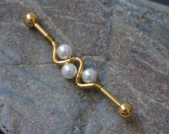 14g Industrial Barbell Jewellery, Industrial barbell piercing, scaffold piercing,  gold barbell, barbell jewellery, wavy industrial barbell,