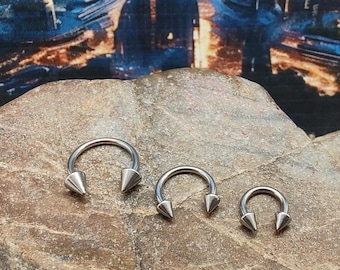 16g Spiked Horseshoe Septum Ring, spike septum, daith, conch, rook, goth piercing, punk jewellery, spike barbell