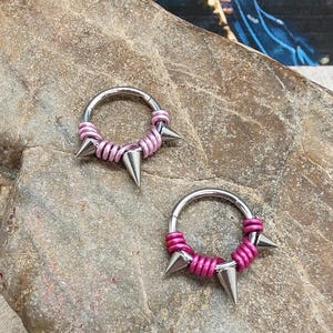 16g titanium hinged clicker, spiked hinged clicker, 1.2mm hinged clicker, daith ring, septum ring, spiked septum ring, 10mm hinged clicker
