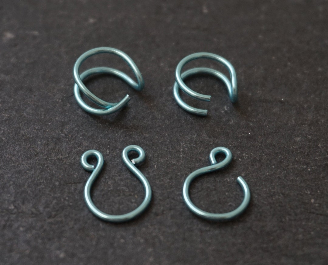 Four Piece Set of Fake Body Jewellery Aqua Fake Septum Ring, Fake