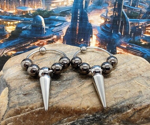 Pair of 16g 19mm Captive Bead Earrings, Spike Barbell Ring