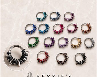 16g Titanium Hinged Clicker Hoop Ring, Spiked Septum, Septum Ring, Daith Hoop,  Helix, Alternative Jewellery, Goth Jewellery, Punk Jewellery