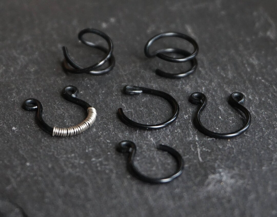 Black Set of Fake Body Jewellery Fake Septum Fake Nose Ring Fake Double