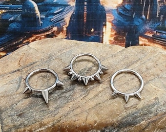 16g 3 piece set clicker rings, spiked hinged clicker, edgy jewellery, punk piercing, goth jewellery, alternative jewellery