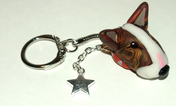 English Bull Terrier Bullie Dog Keyring Bag Charm Lanyard Keychain Gift