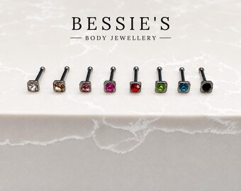 20g Square Gem Nose Stud, Surgical Steel Nose Stud,  2mm Crystal, Tiny Nose Piercing Jewellery, Nose Bone, Nose Piercing Jewellery,