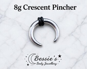 8g Crescent Pincher 3.2mm Surgical Steel Septum Ring, Stretched Septum Jewellery, 12mm Crescent Taper, Stretched Ear Jewellery