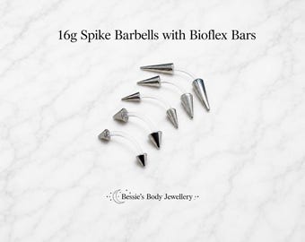 16g Bioflex Curved Barbell with Surgical Steel Spikes, Flexible Banana Bar, Eyebrow, Bridge Goth Jewellery, Punk, Alternative Jewellery
